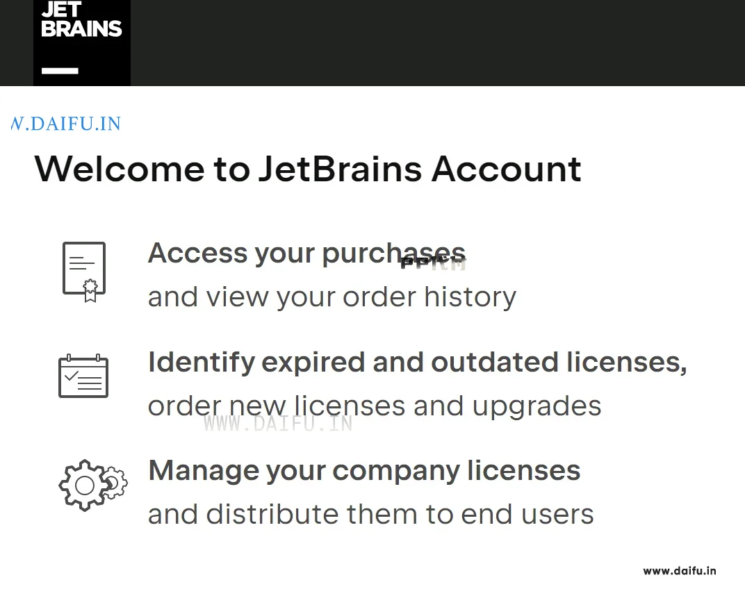 JetBrains后台欢迎页面提醒可以管理许可证，表明账号生效