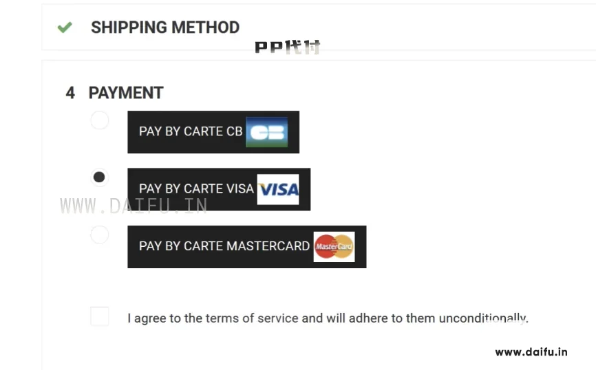 Shopify支付方式列表显示选择VISA，适合欧元虚拟卡代付