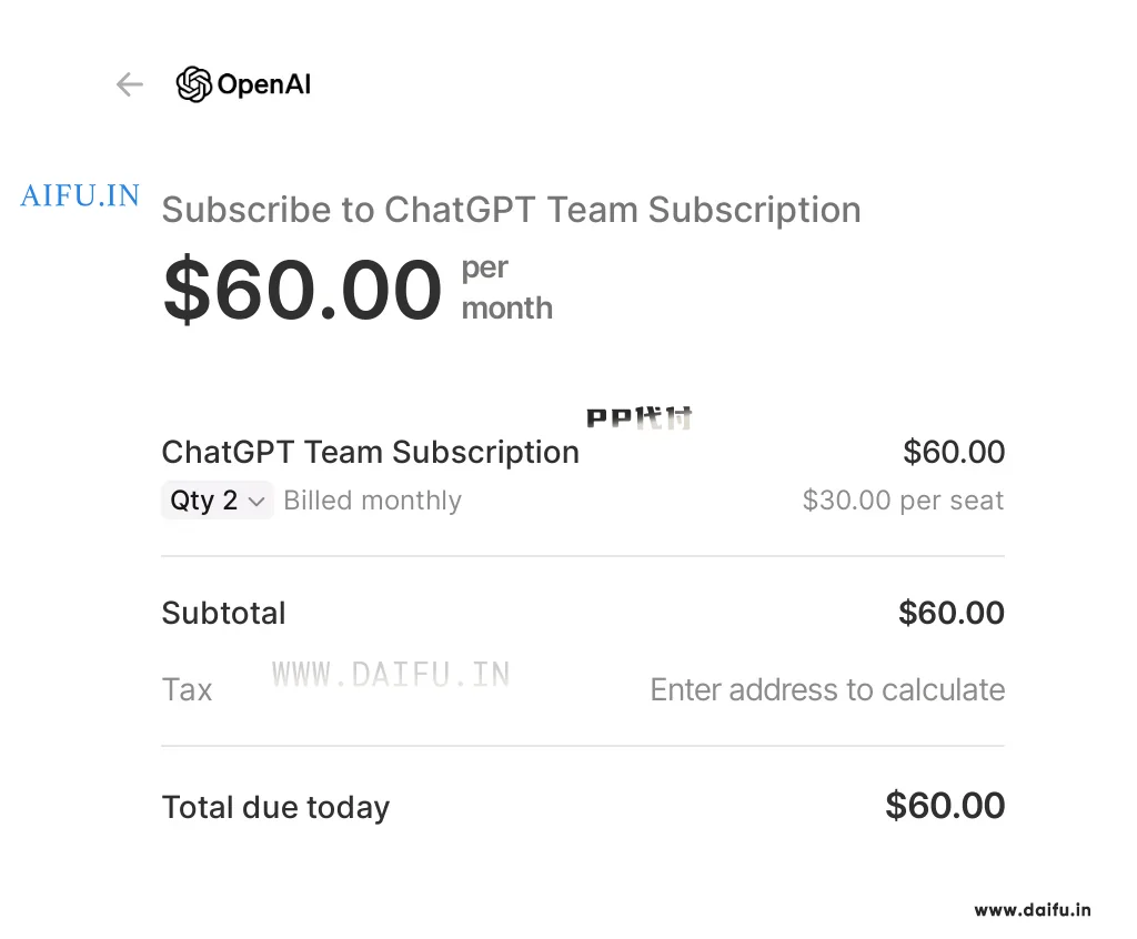 PP代付提交ChatGPT Team订单示意，展示虚拟卡代付金额