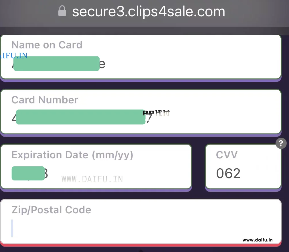 Clips4Sale支付页面填入卡信息