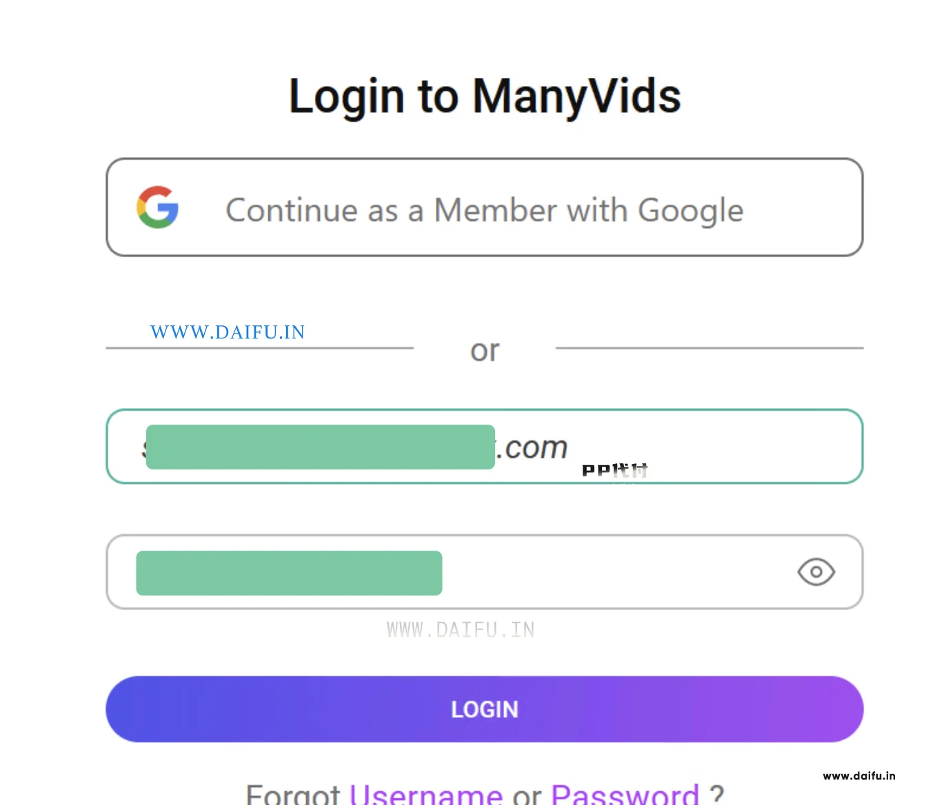 ManyVids登录页面
