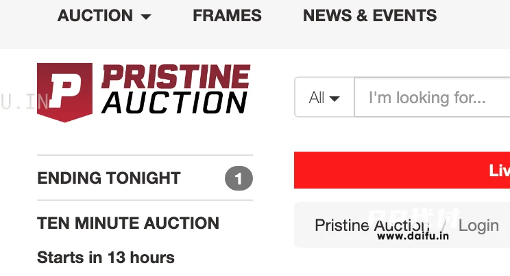 Pristine Auction首页显示登录和竞拍入口，PP代付PayPal代付场景