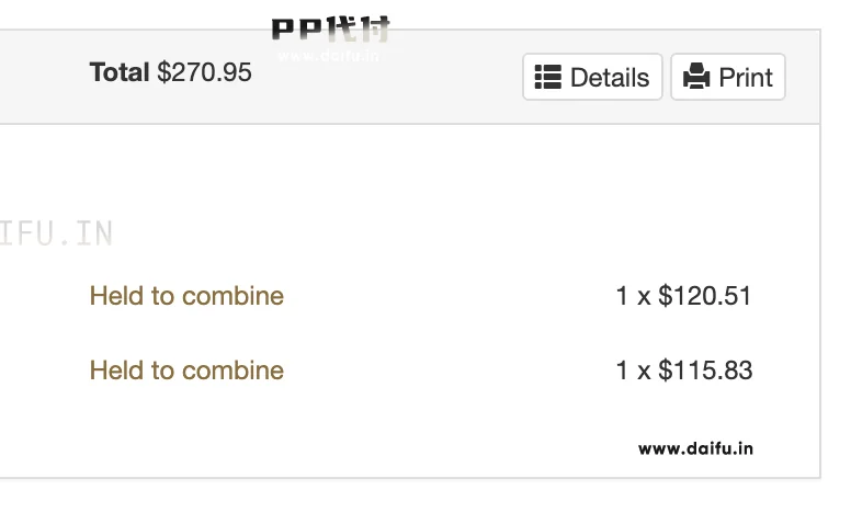 Pristine Auction订单列表显示Hold to combine状态，PP代付PayPal代付完成