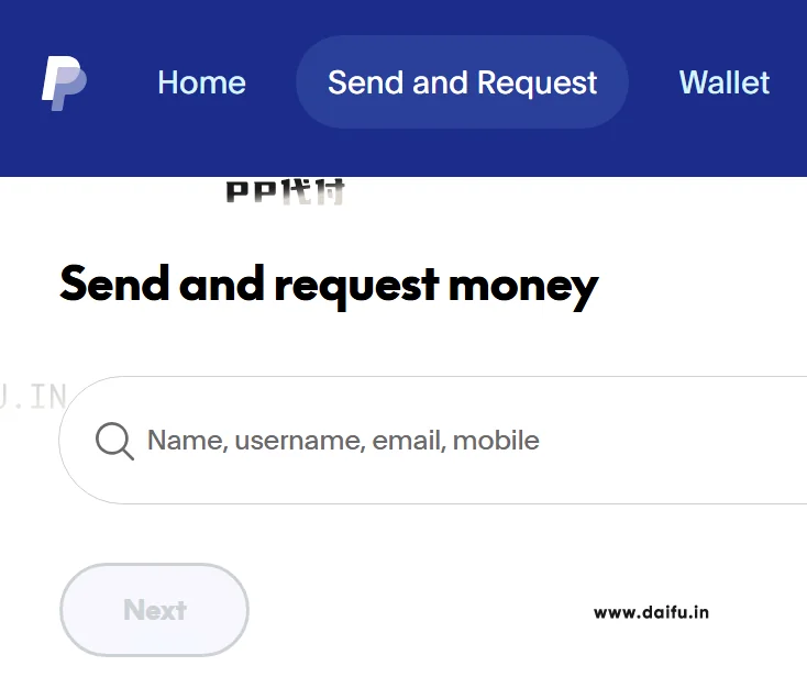 PayPal代付转账入口,点击Send and Request发起代转操作