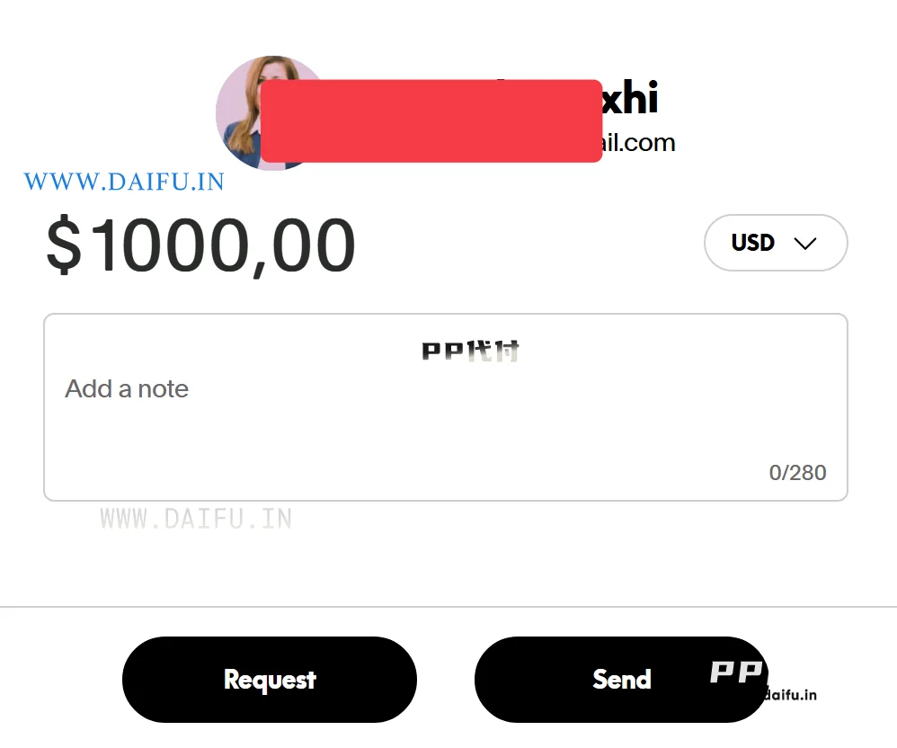 PayPal代转1000美元,填写转账金额和备注避免风控