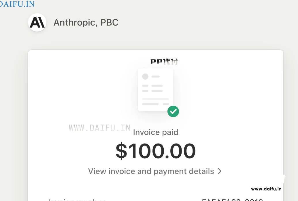 Stripe账单显示Invoice paid $100，Claude Max VISA虚拟卡代付记录