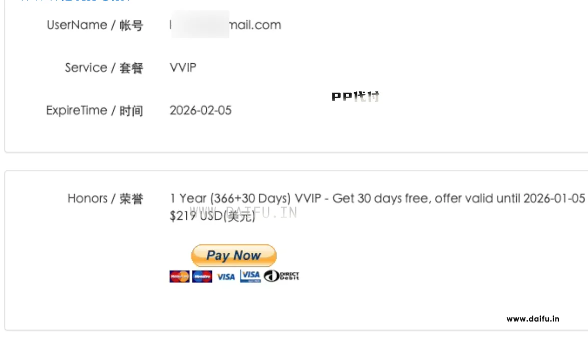 PayPal代付年付软件续费页面