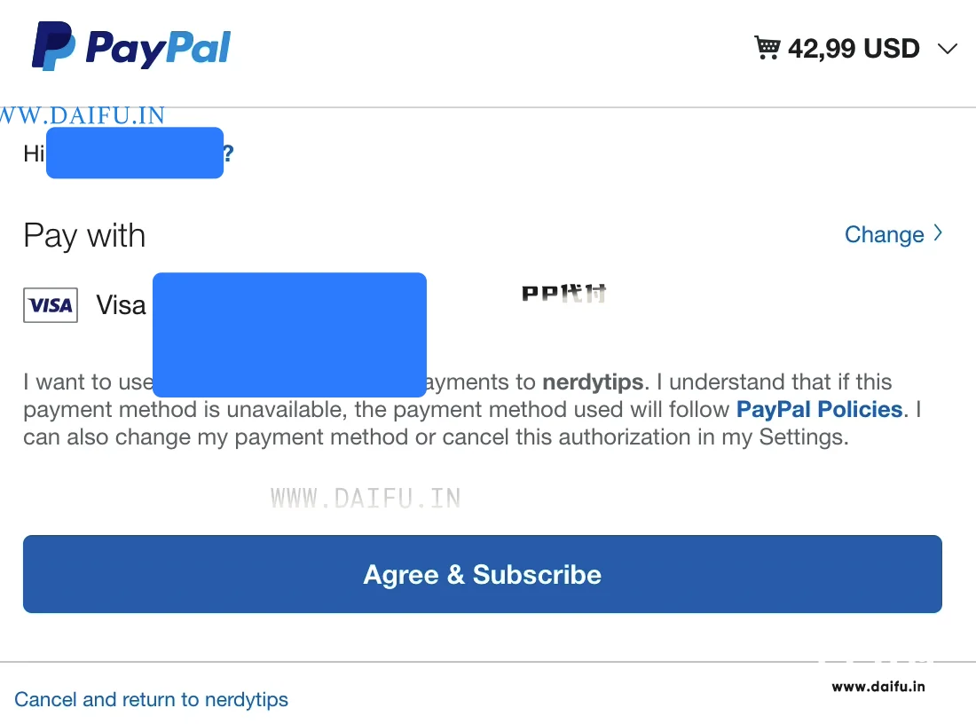 NerdyTips结账页含Crypto与PayPal Subscribe及Stripe卡支付通道