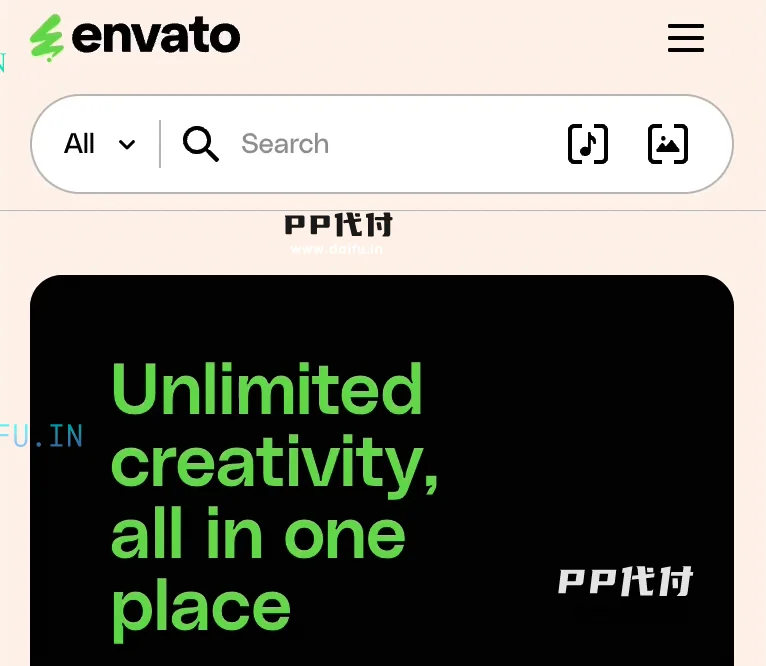 Envato 首页与素材平台订阅入口截图，适合说明 Envato PayPal代付场景